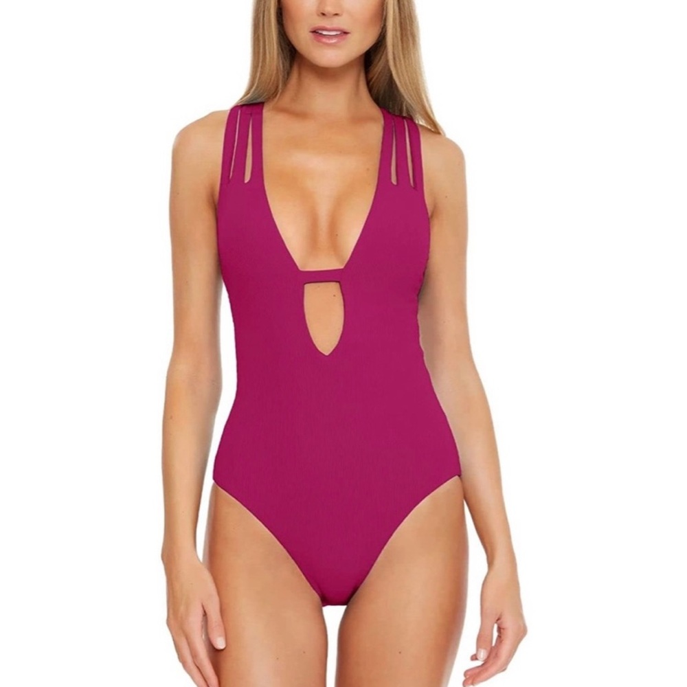 BECCA Women’s Skylar Rib Plunge Swimsuit, NWT!